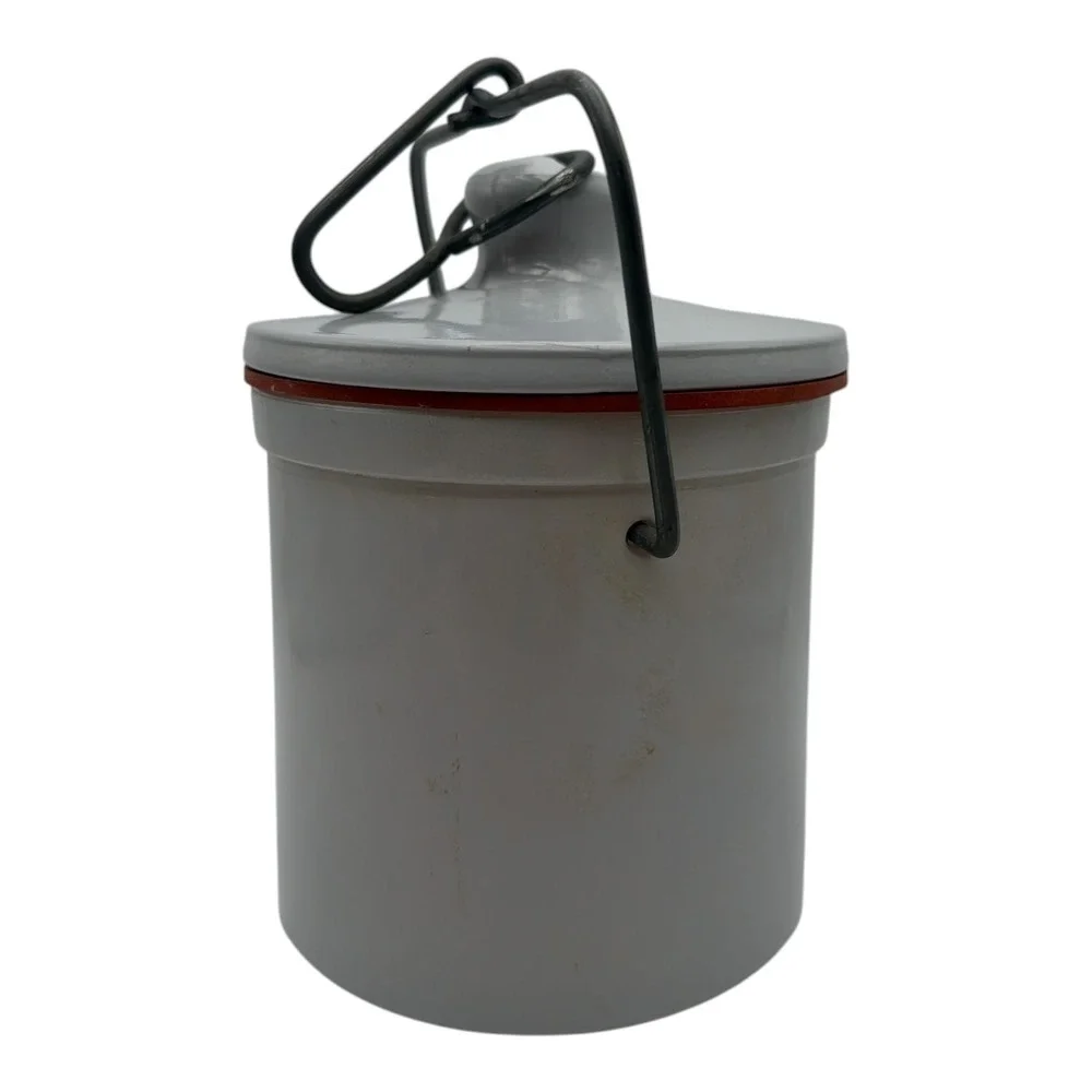 Wisconsin Homestead Lidded Cheese Butter Crock w/ Bale Wire Closure 8.25